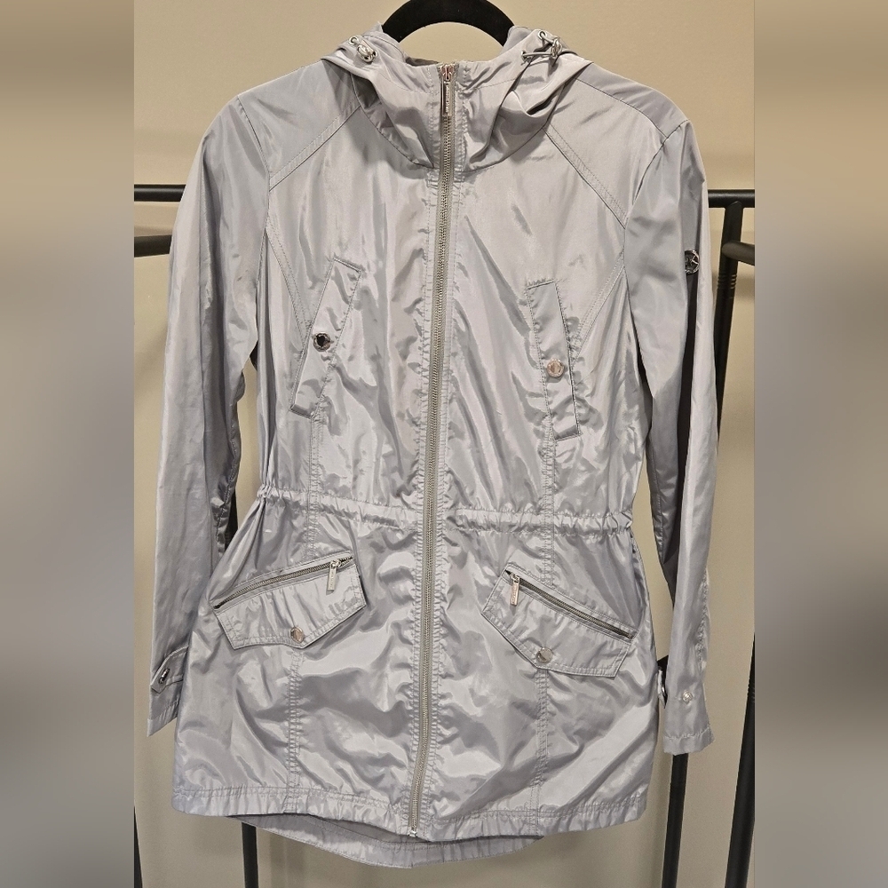 Nwot Michael Kors Women's Silver Hooded Windbreaker Jacket